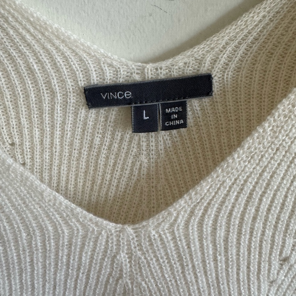 Vince wool Cashmere cream white Deep V-Neck long sleeve Sweater size large - Picture 4 of 4